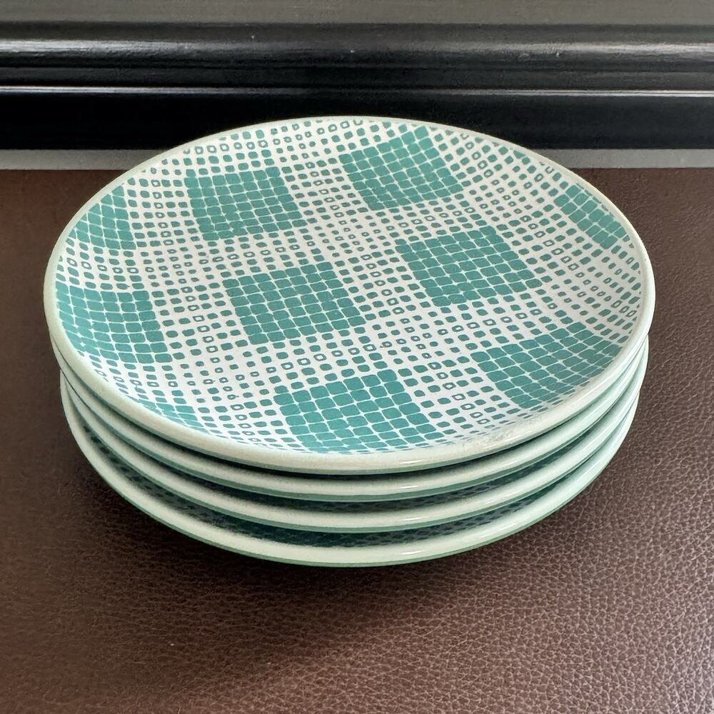 Lot Of 4 Threshold Turquoise Appetizer Dessert Plates Mid Century Pattern 6”